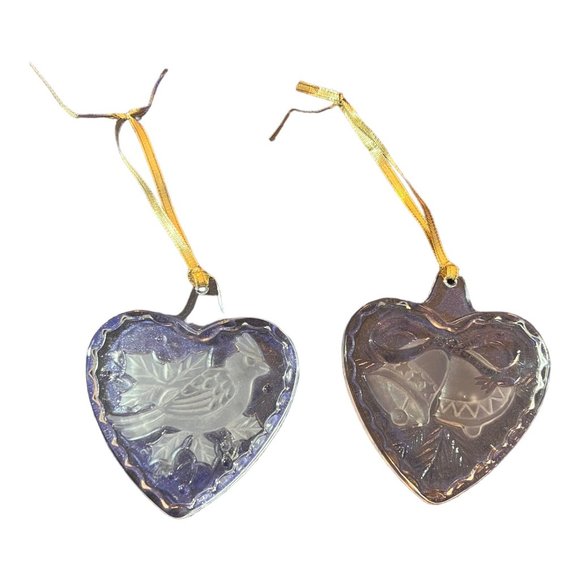 2 MIKASA Crystal Heart Shape Ornaments Relief Etched With Bells, Cardinal 3.5" - Picture 2 of 6